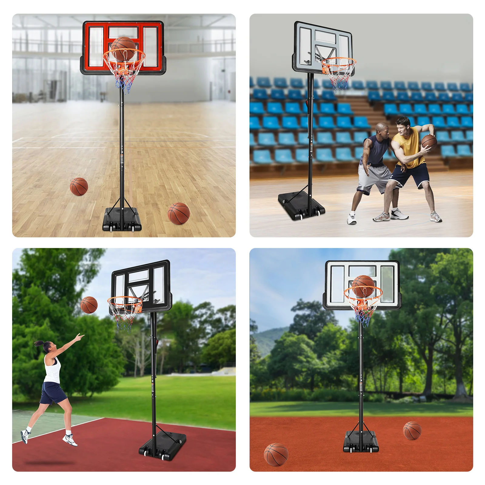Portable Basketball Hoop Stand,Adjustable Height Portable Backboard Mechanism Kids & Adults Basketball Set Black/White/Red/Grey