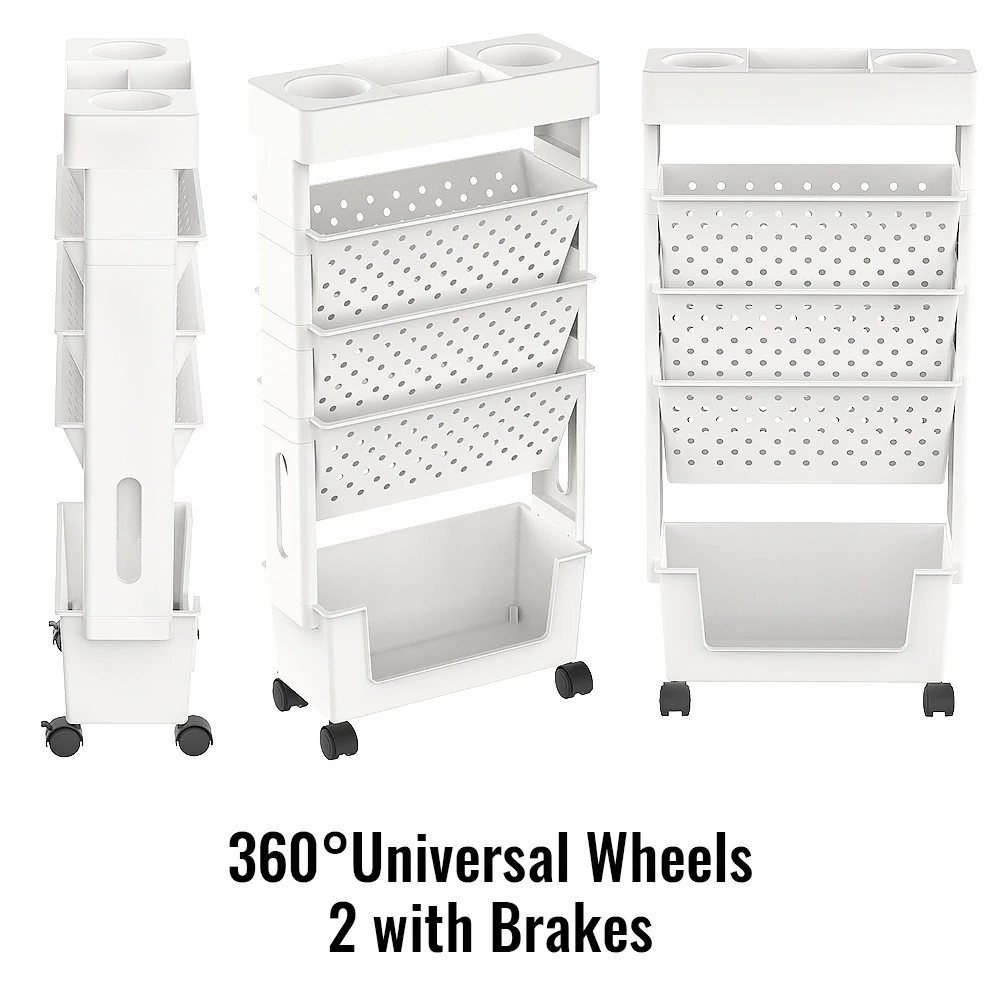 5-Layer Movable Bookshelf Trolley Document Book Magazine Stationery Trolley Classroom Office Snacks Water Bottle Storage Rack