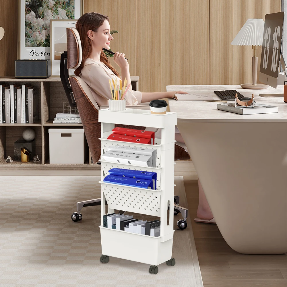 5-Layer Movable Bookshelf Trolley Document Book Magazine Stationery Trolley Classroom Office Snacks Water Bottle Storage Rack