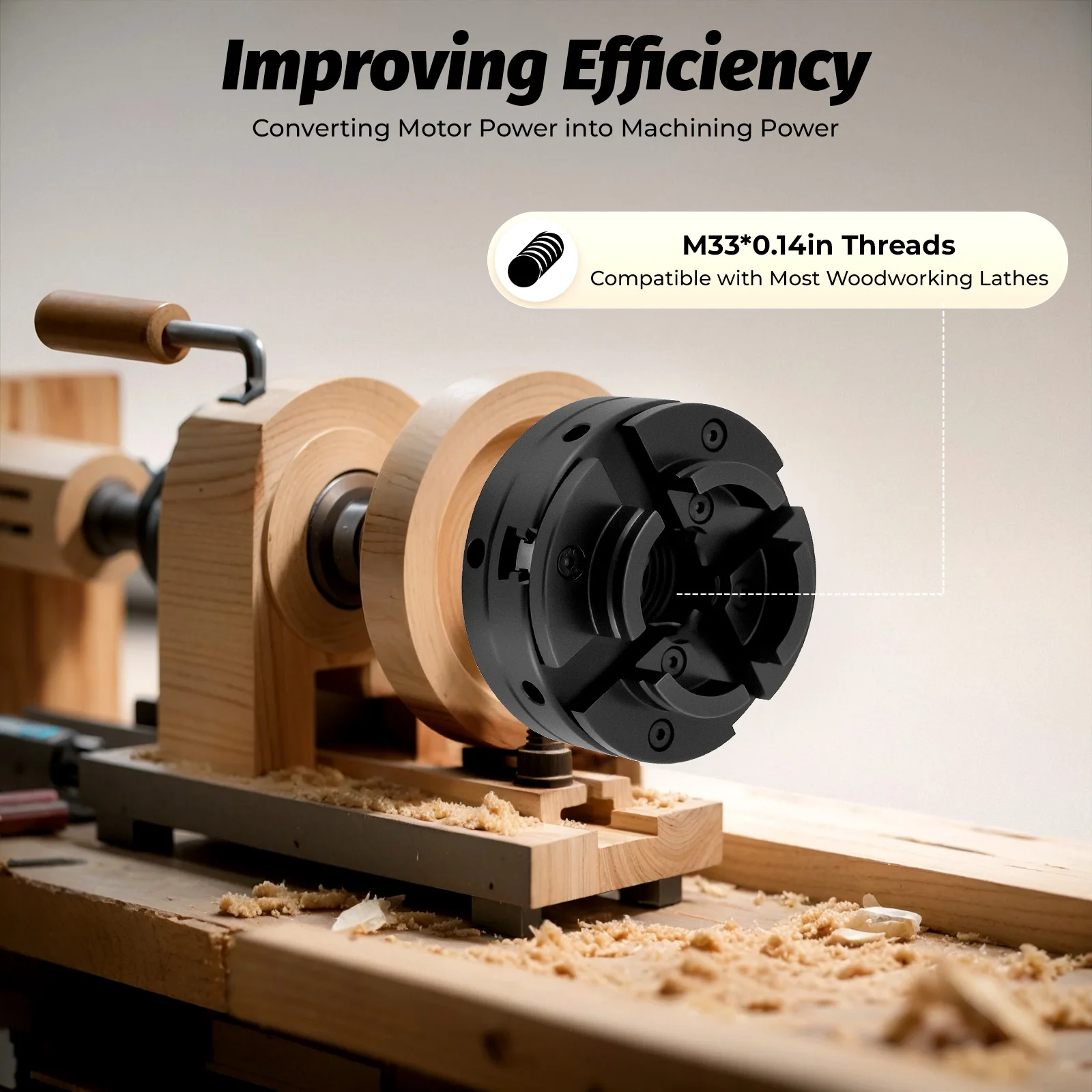 4-Jaw Chuck M33 3.5mm Independent Self-Centering,1.54-2.99in(39-76mm) Clamping Range with T-Shaped Wrench for Wood Metal Lathe