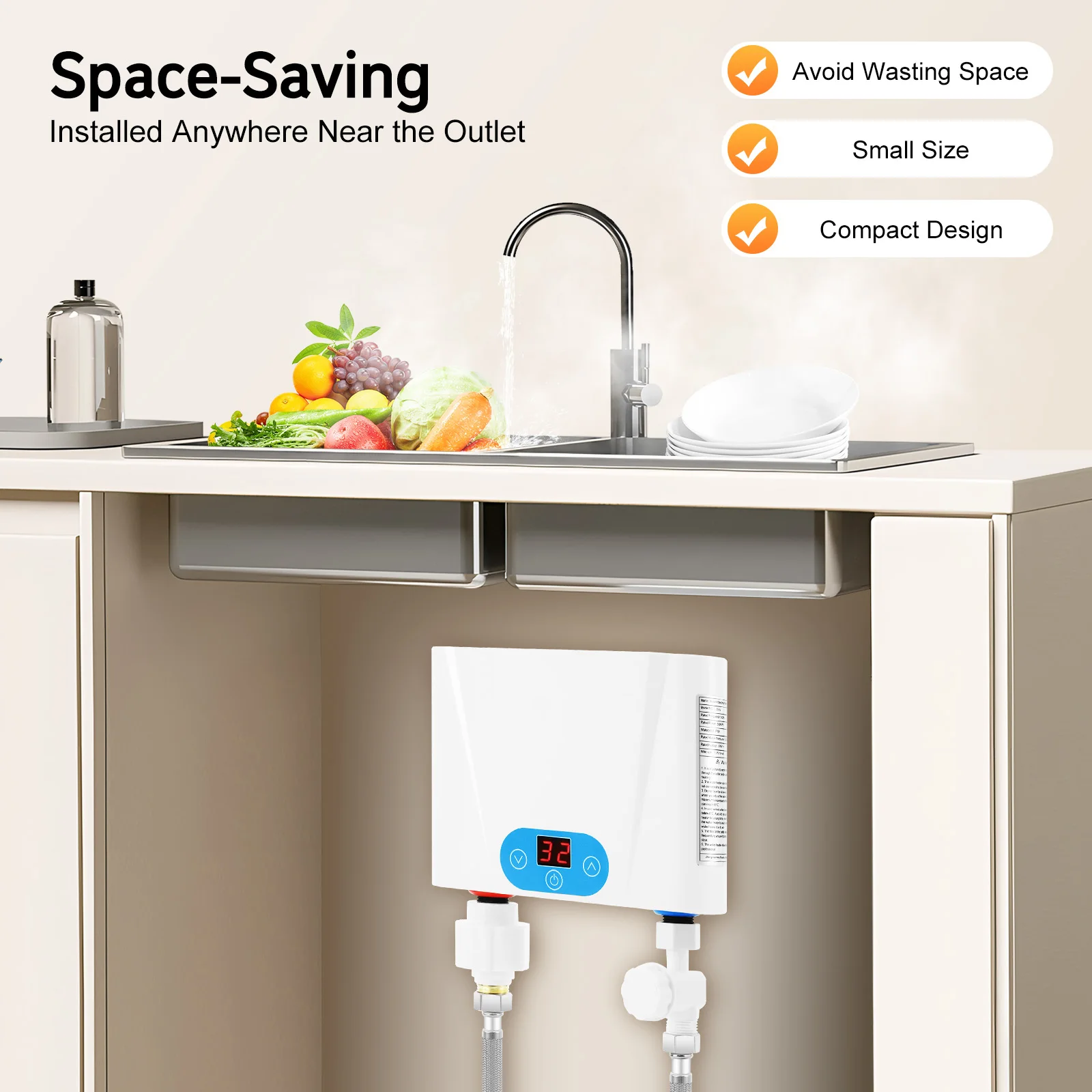 5.5KW Electric Instant Water Heater, Under Sink Tankless Mini Water Heater, Endless Hot Water for Kitchen Bathroom