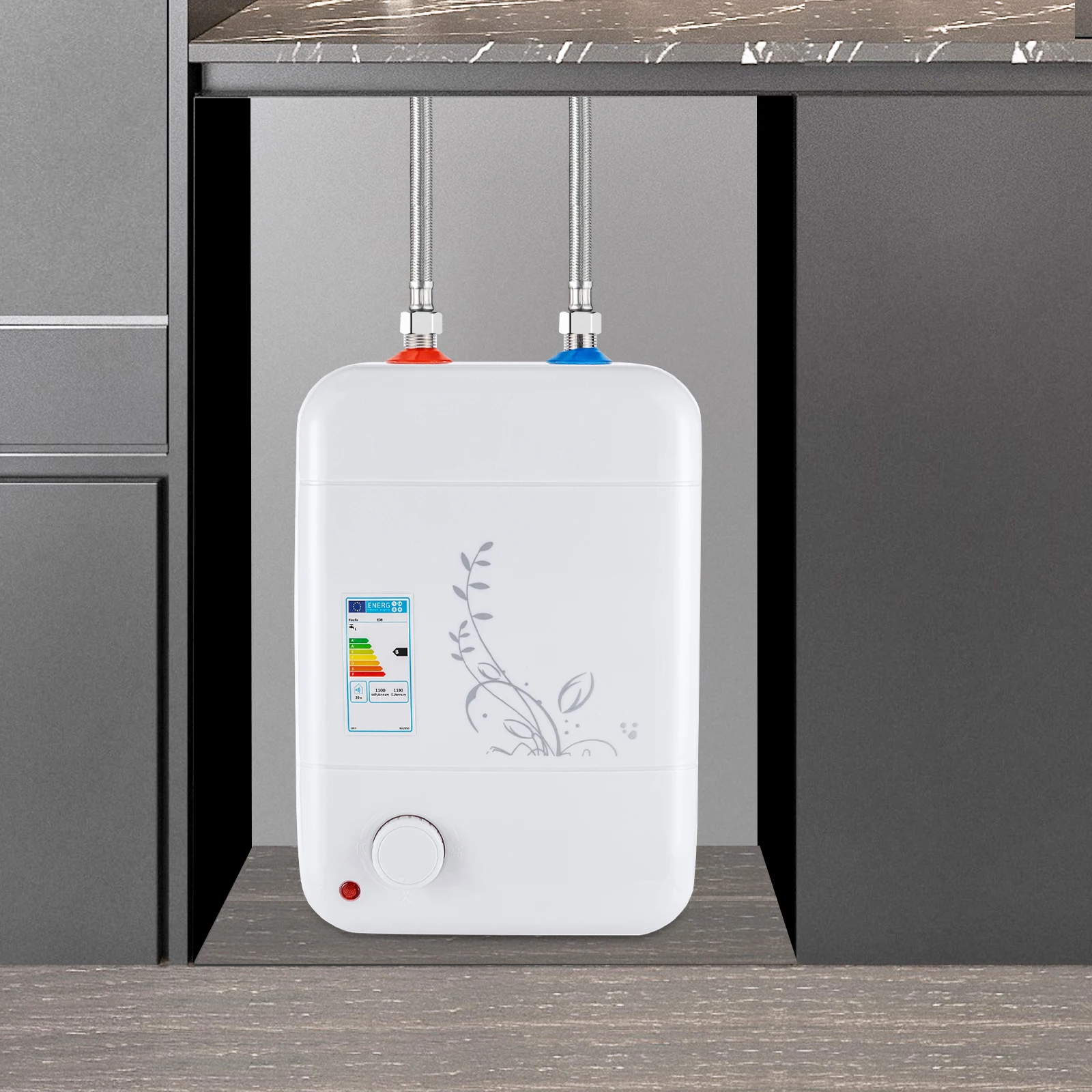 1500W Electric Water Heater 8L White Rectangle IPX4 Temperature Adjustable 0.75MPA Enamel Water Heating for Residential