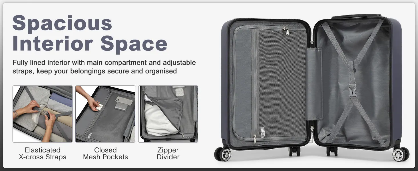 KONO hand luggage Suitcase-Lightweight hard case with TSA Lock & 4 spinner wheels, cabin-fit (55/65/75cm)