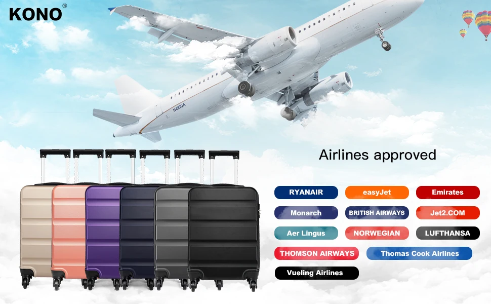 KONO hand luggage Suitcase-Lightweight hard case with TSA Lock & 4 spinner wheels, cabin-fit (55/65/75cm)
