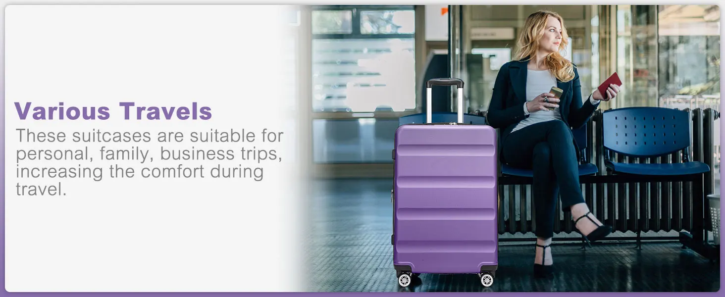KONO hand luggage Suitcase-Lightweight hard case with TSA Lock & 4 spinner wheels, cabin-fit (55/65/75cm)