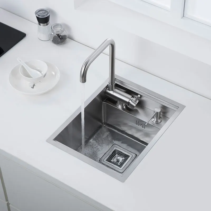 304 Stainless Steel Kitchen Sink for Island Bar, Brushed Finish with Foldable Faucet, Lid Cover, Soap Dispenser, Veg Basin Sinks
