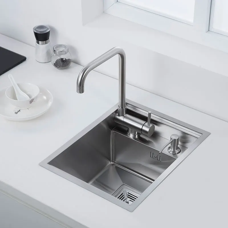 304 Stainless Steel Kitchen Sink for Island Bar, Brushed Finish with Foldable Faucet, Lid Cover, Soap Dispenser, Veg Basin Sinks