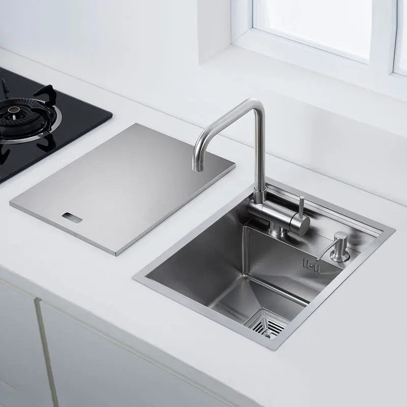 304 Stainless Steel Kitchen Sink for Island Bar, Brushed Finish with Foldable Faucet, Lid Cover, Soap Dispenser, Veg Basin Sinks