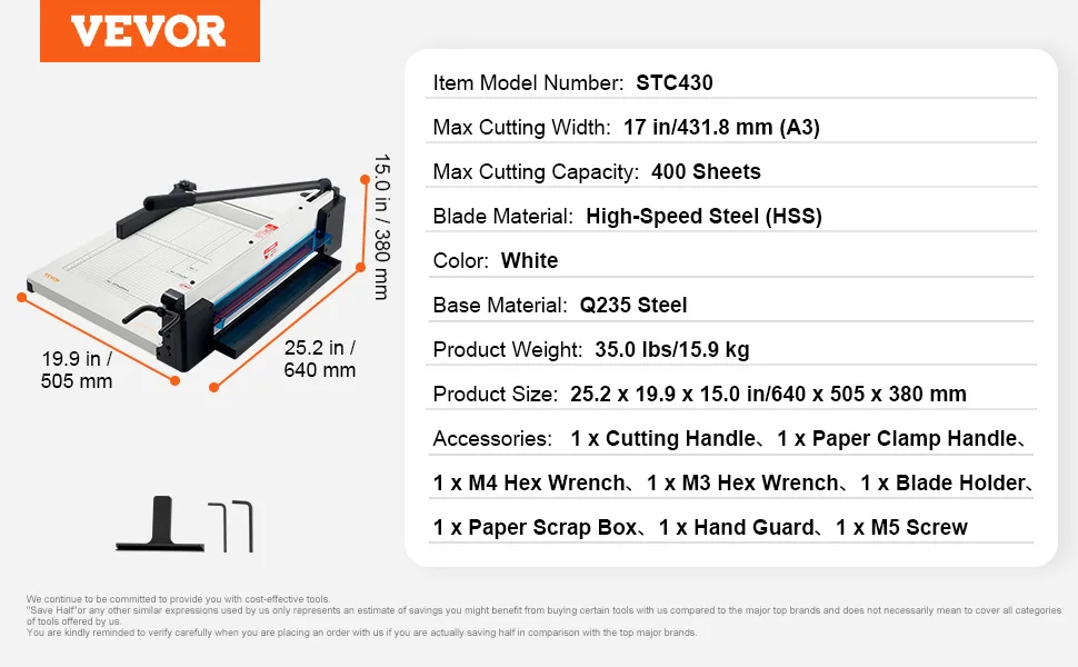 SucceBuy 12"/17'' Industrial Commercial Paper Cutter 400 Sheet Capacity Solid Steel Construction Stack for Office Home School Shop