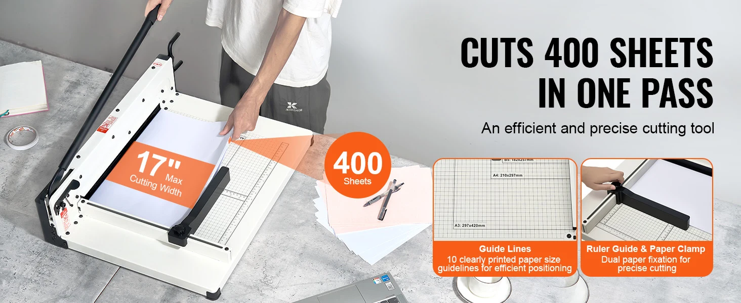 SucceBuy 12"/17'' Industrial Commercial Paper Cutter 400 Sheet Capacity Solid Steel Construction Stack for Office Home School Shop