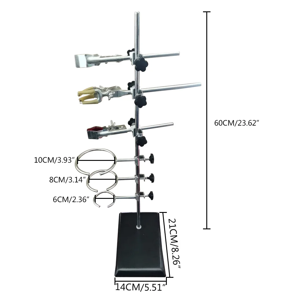60cm Lab Support Stand Complete Set W/9 Clamps Science Essential Devices for Physics Chemistry Experiments