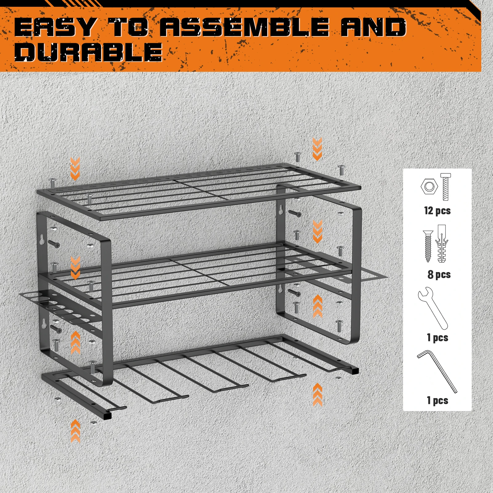 Power Tool Storage, Power Drill Tool Holder, Heavy Duty Tool Shelf-Floating Tool Shelf Wall Mounted Rack for 4 Drill Holders