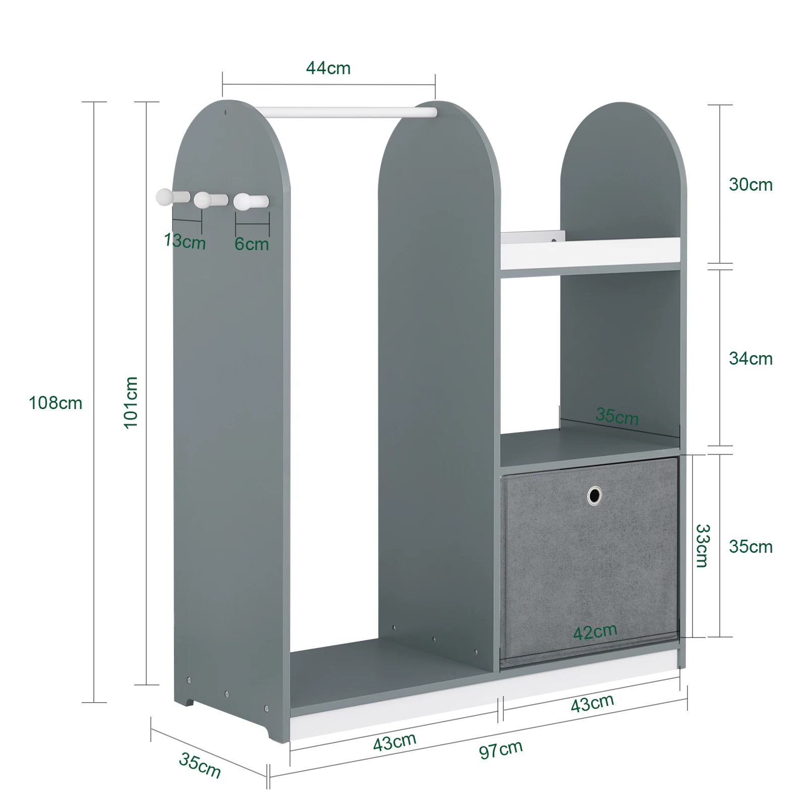 SoBuy KMB40 children's wardrobe with 3 hooks, closet with boxing, wardrobe for the children's room, furniture, clothes stand shelf for kids
