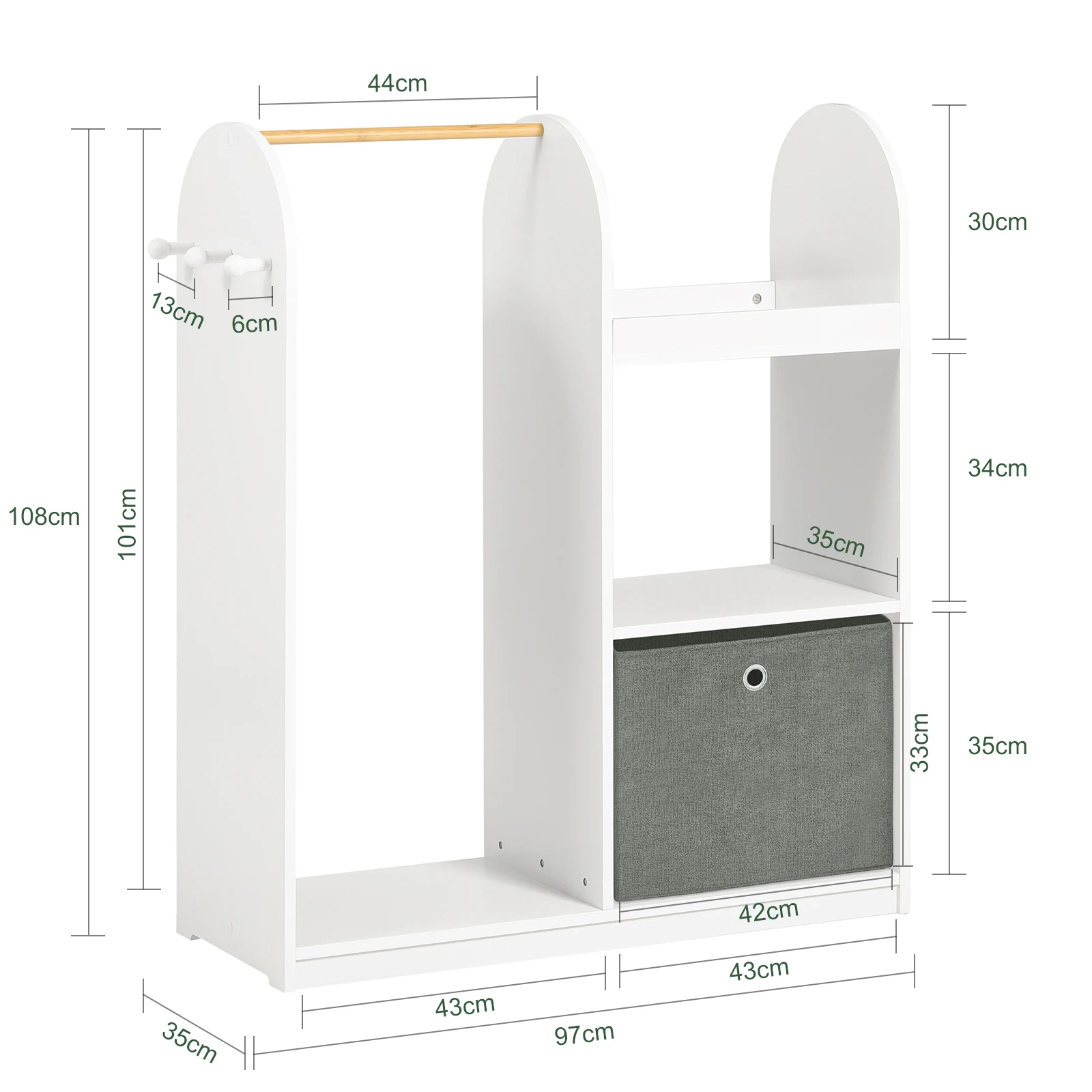 SoBuy KMB40 children's wardrobe with 3 hooks, closet with boxing, wardrobe for the children's room, furniture, clothes stand shelf for kids