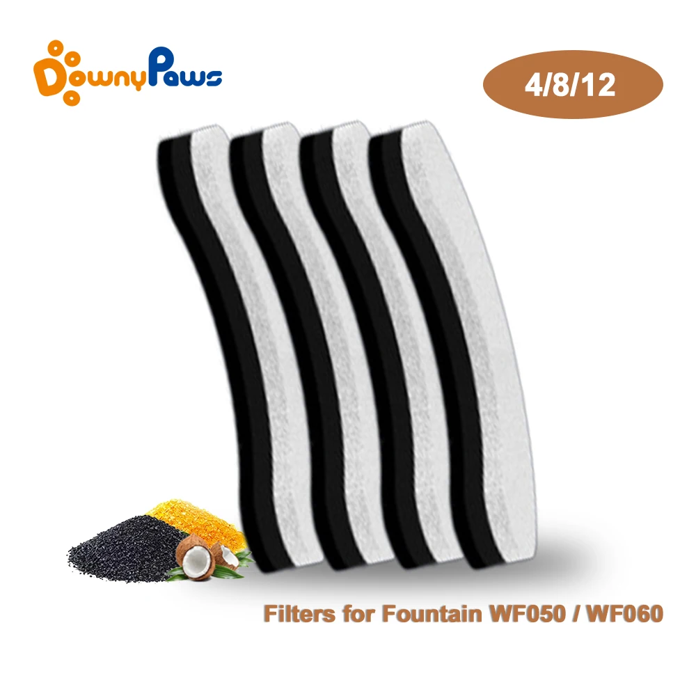 DownyPaws 4/8/12PCS Cat Water Fountain Replacement Filters for WF050/WF060 Activated Carbon Filter for Pet Auto Drinking Feeder