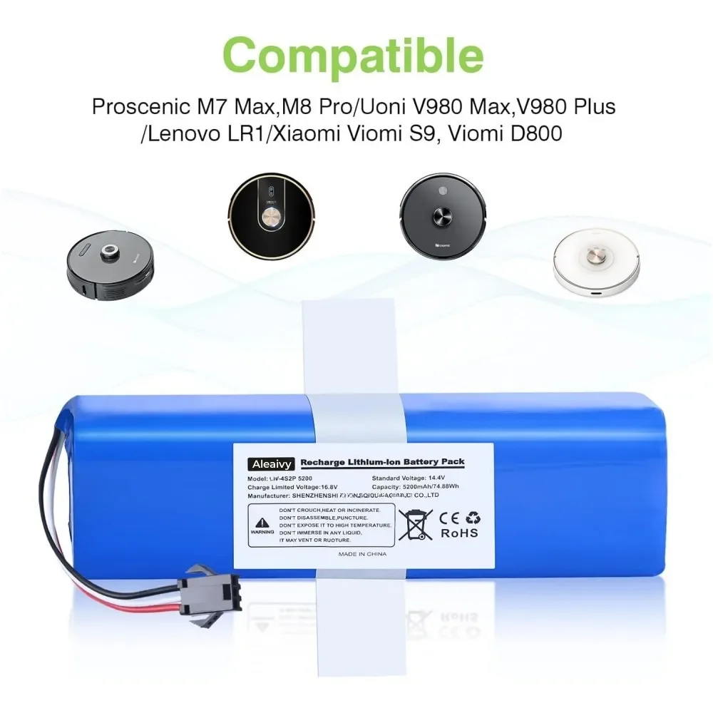 6800mAh Battery For XiaoMi Lydsto R1 Roidmi Eve Plus Viomi S9 Robot Vacuum Cleaner Battery Pack Accessories Parts 14.4V