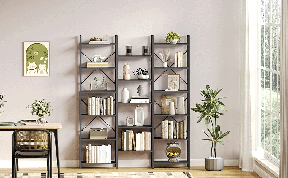 Bookcase, Standing Shelf with 17 Shelves, Adjustable Spacing, Book Shelf with Metal Frame, for Living Room, Bedroom
