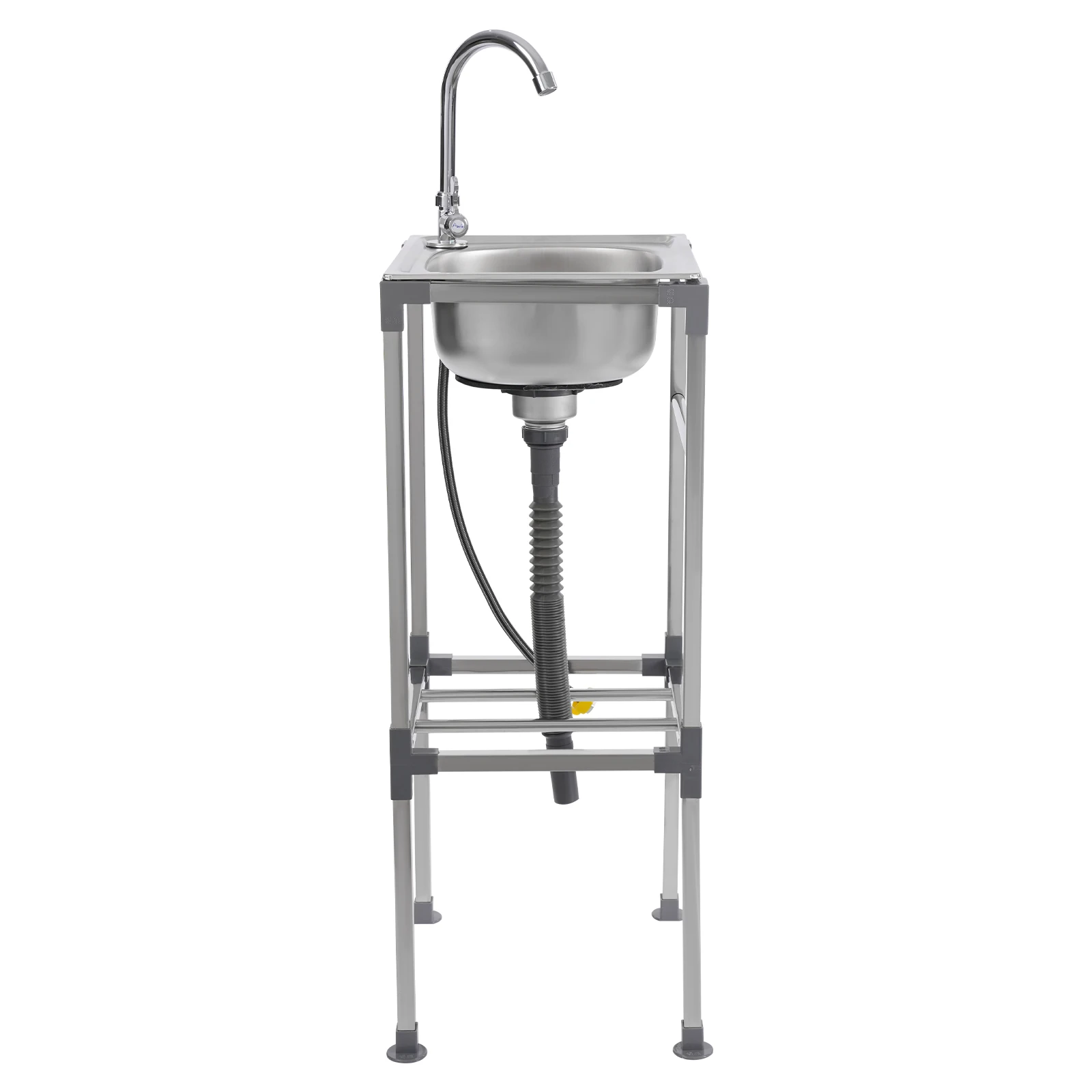 Kitchen Sink Freestanding Wash Sink with Drain Pipe Cold Faucet Filter Basket Stainless Steel for Hotels Bars Restaurants