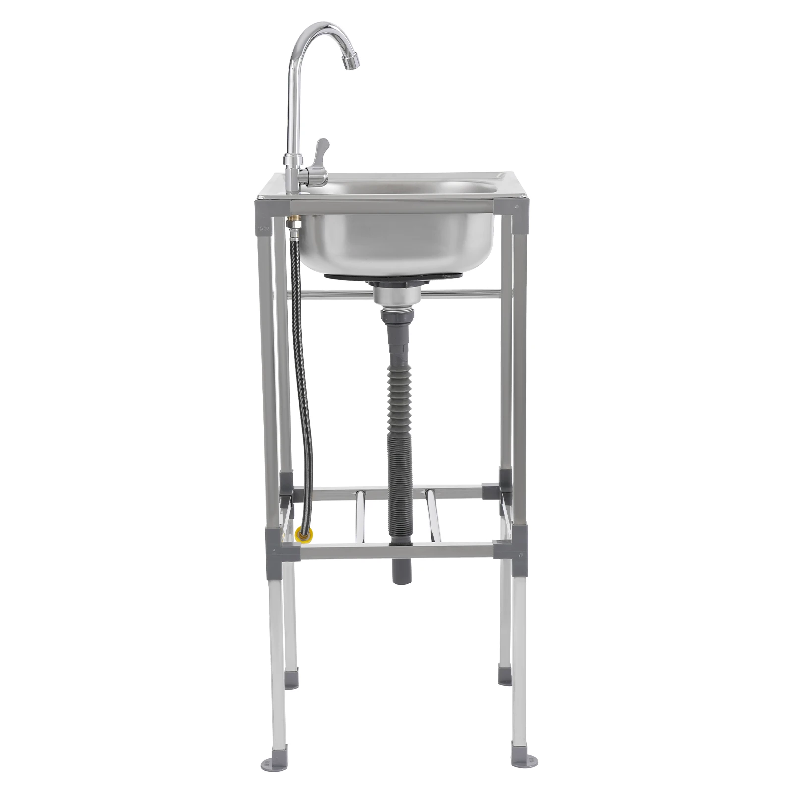 Kitchen Sink Freestanding Wash Sink with Drain Pipe Cold Faucet Filter Basket Stainless Steel for Hotels Bars Restaurants