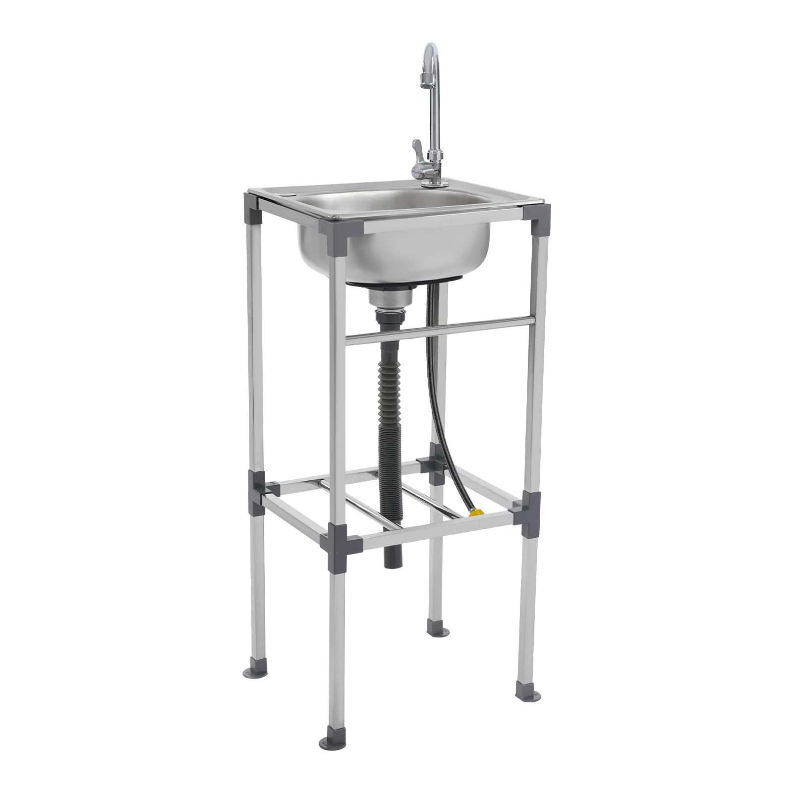 Kitchen Sink Freestanding Wash Sink with Drain Pipe Cold Faucet Filter Basket Stainless Steel for Hotels Bars Restaurants
