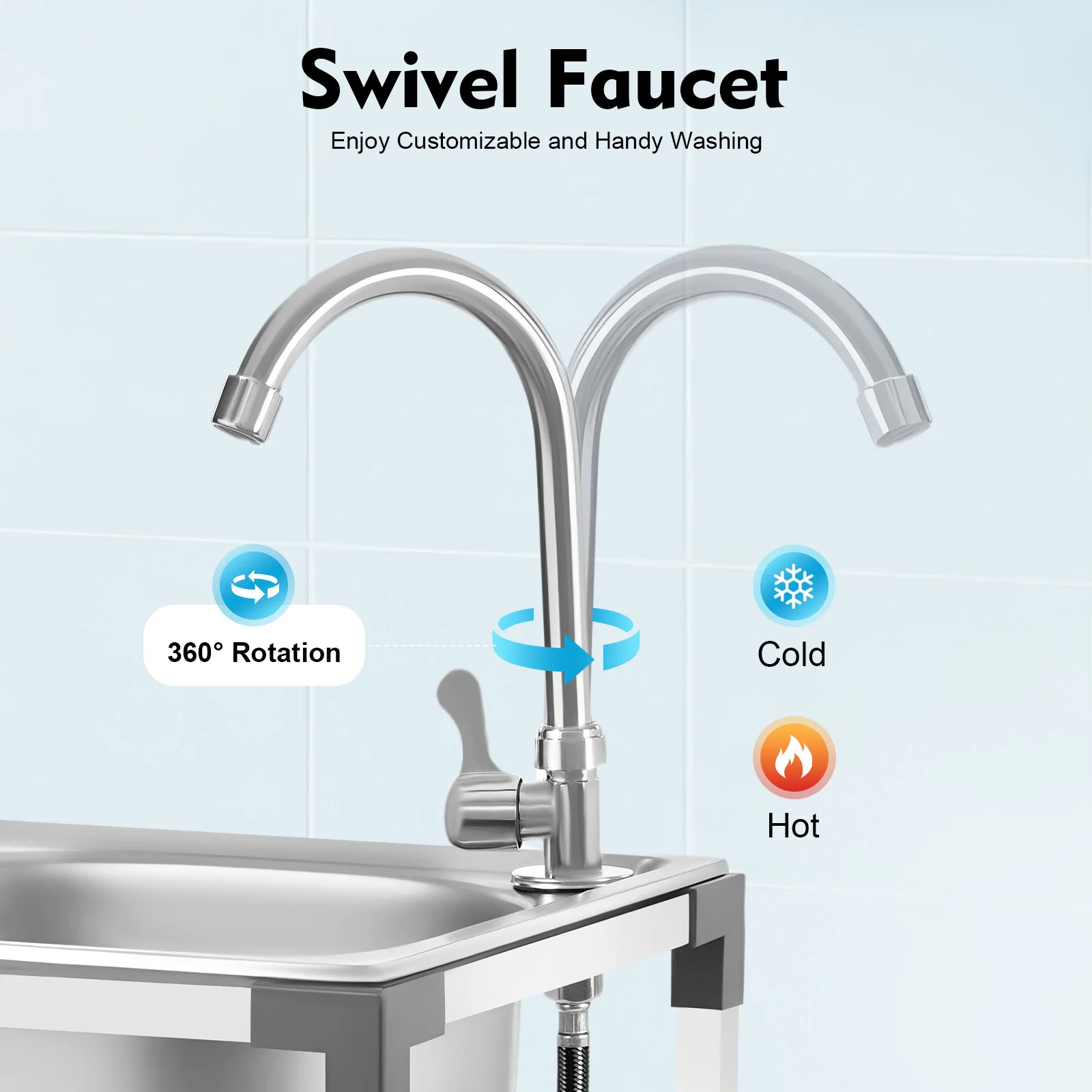 Kitchen Sink Freestanding Wash Sink with Drain Pipe Cold Faucet Filter Basket Stainless Steel for Hotels Bars Restaurants