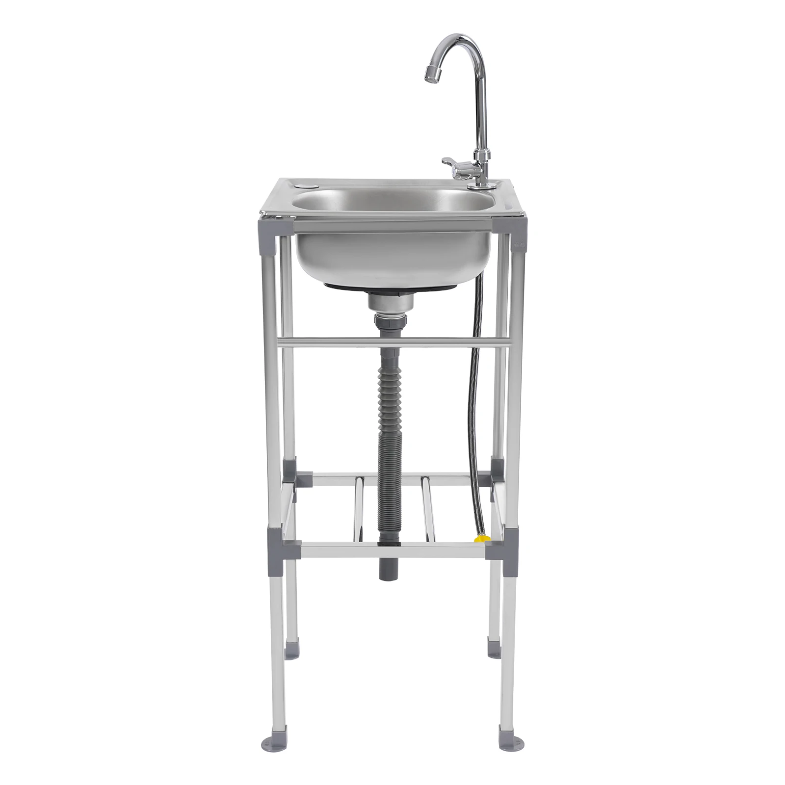 Kitchen Sink Freestanding Wash Sink with Drain Pipe Cold Faucet Filter Basket Stainless Steel for Hotels Bars Restaurants