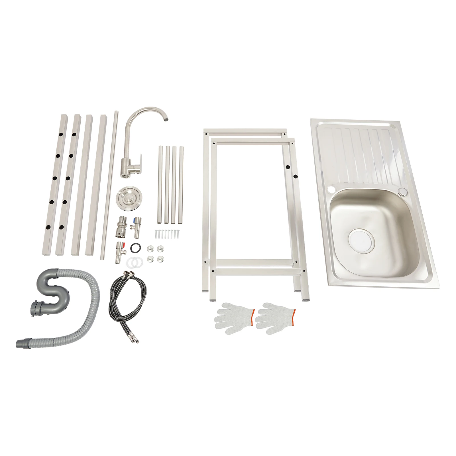 Kitchen Sink Freestanding Wash Sink with Drain Pipe Cold Faucet Filter Basket Stainless Steel for Hotels Bars Restaurants