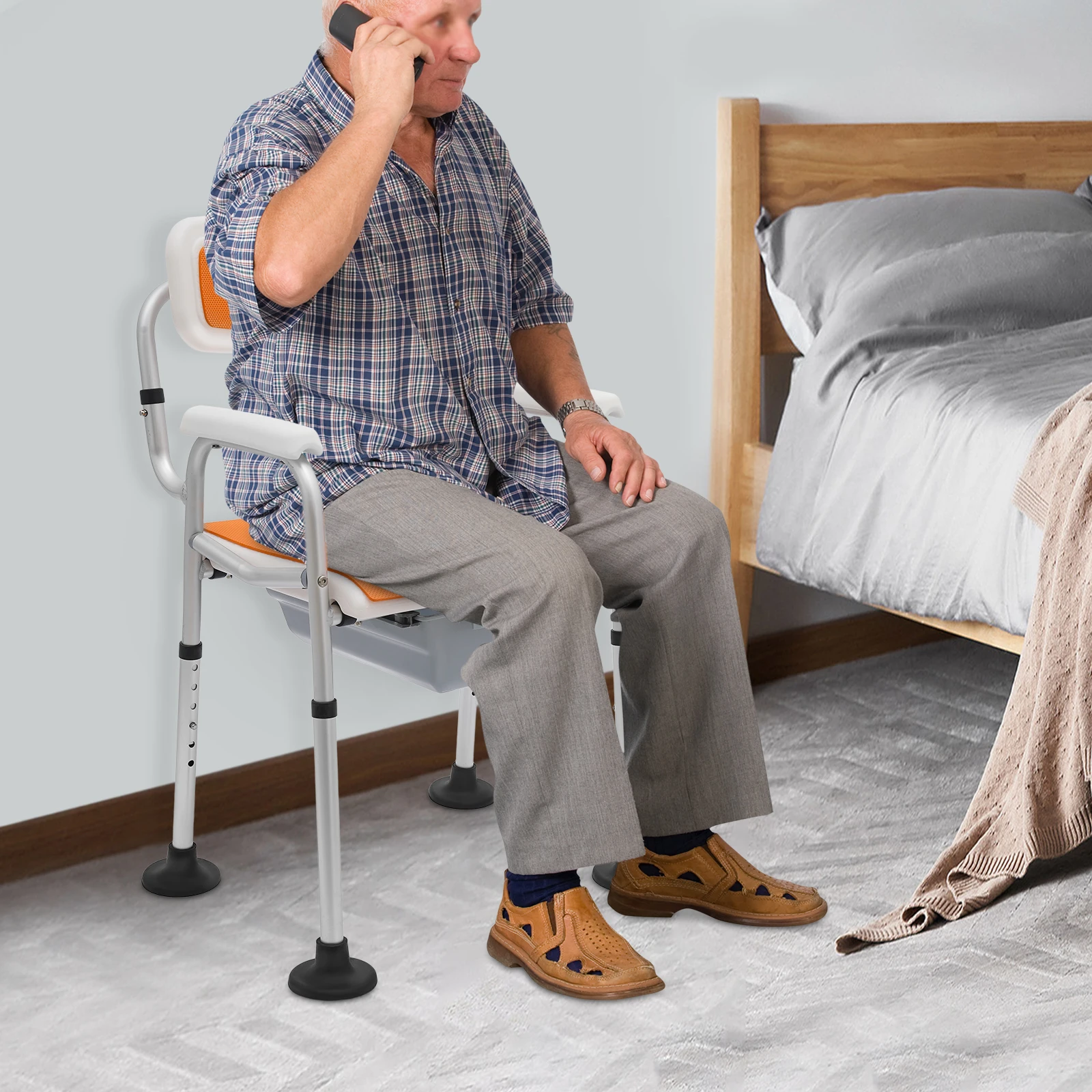 Height Adjustable Shower Chair for Seniors Bedside Commode Chair with Armrests and Backrest Commode&Shower Chairs Commode Chair