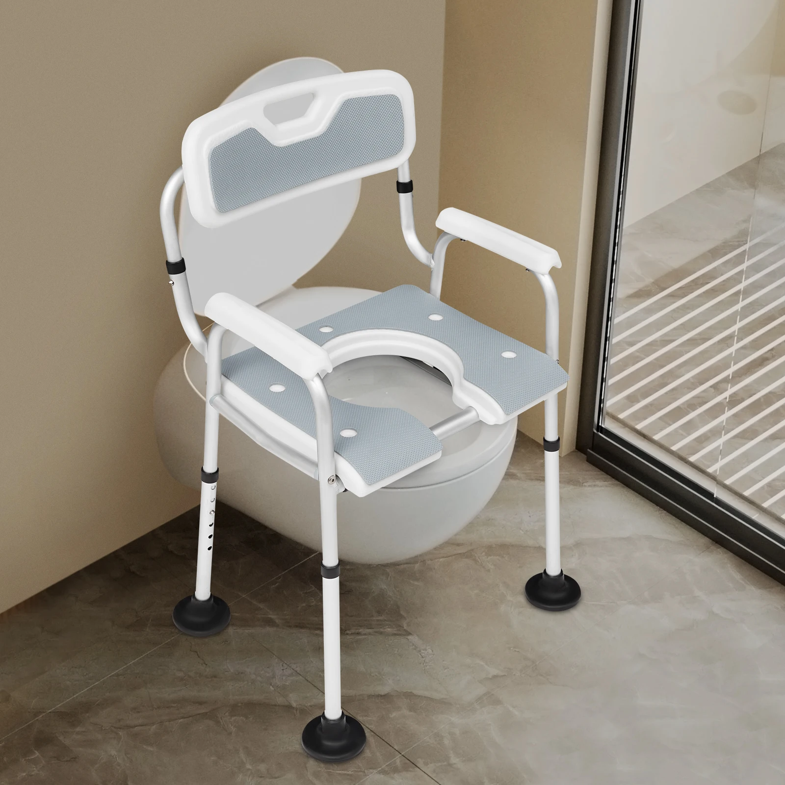 Height Adjustable Shower Chair for Seniors Bedside Commode Chair with Armrests and Backrest Commode&Shower Chairs Commode Chair