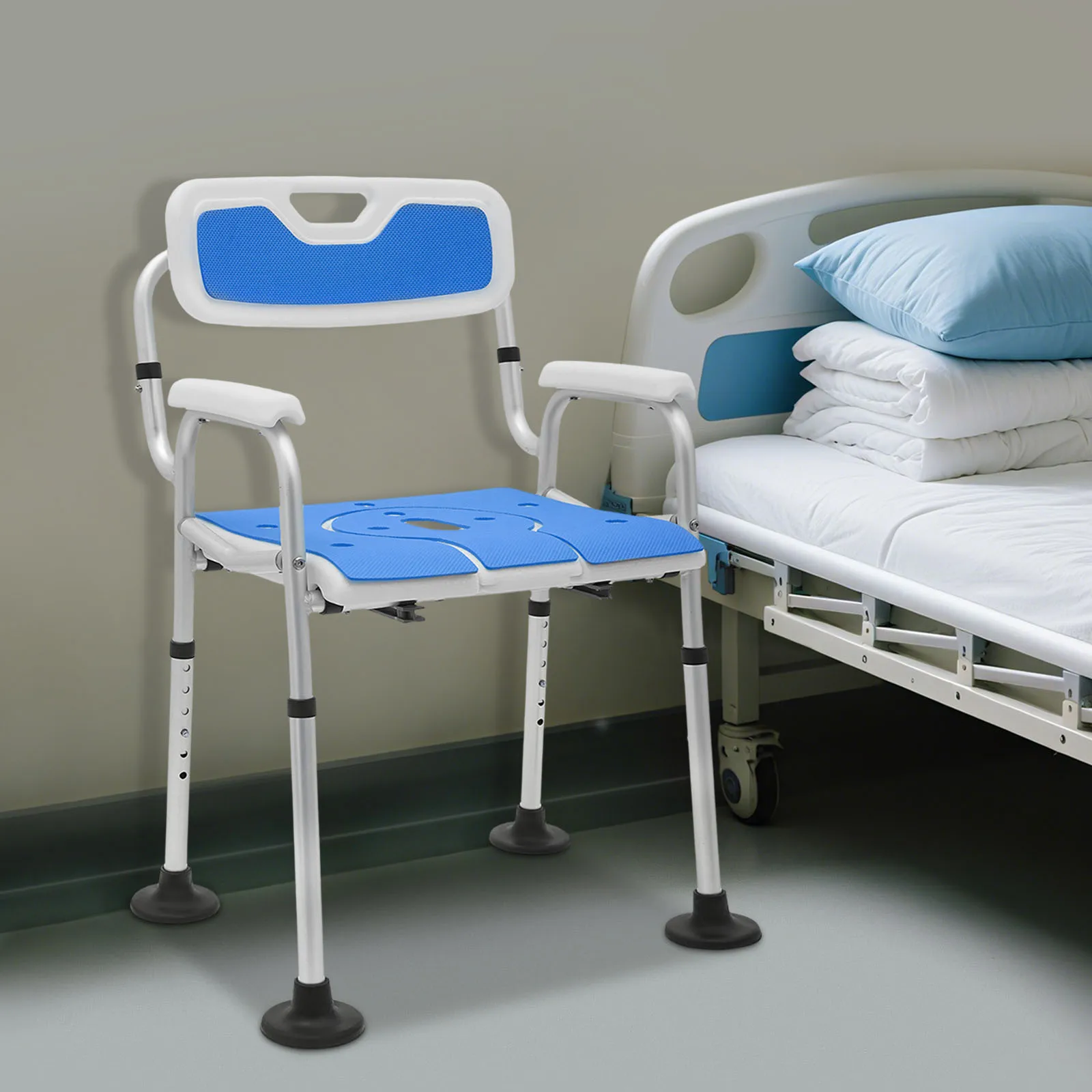 Height Adjustable Shower Chair for Seniors Bedside Commode Chair with Armrests and Backrest Commode&Shower Chairs Commode Chair