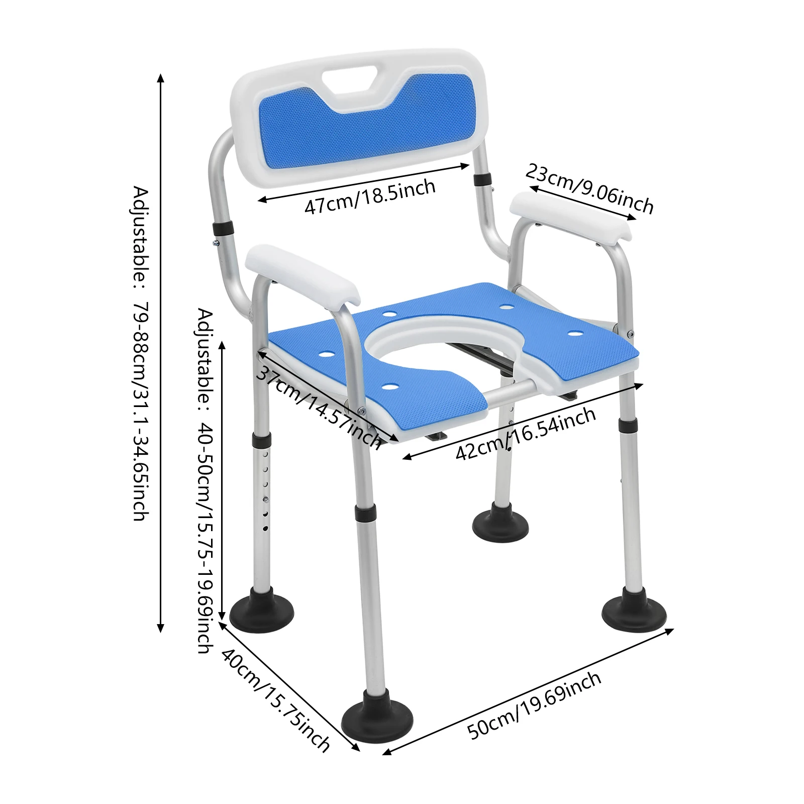 Height Adjustable Shower Chair for Seniors Bedside Commode Chair with Armrests and Backrest Commode&Shower Chairs Commode Chair