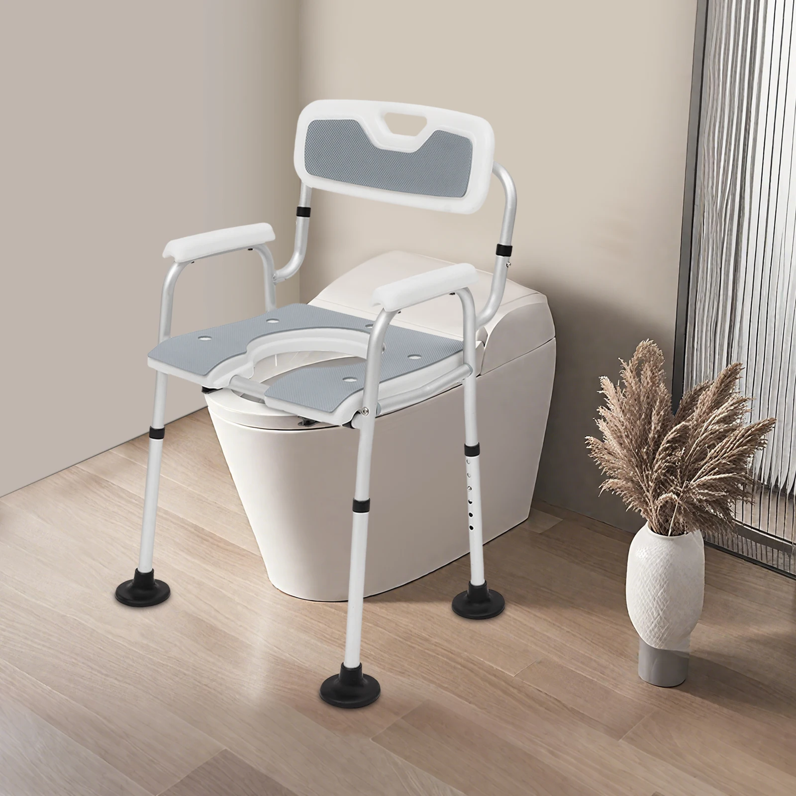 Height Adjustable Shower Chair for Seniors Bedside Commode Chair with Armrests and Backrest Commode&Shower Chairs Commode Chair