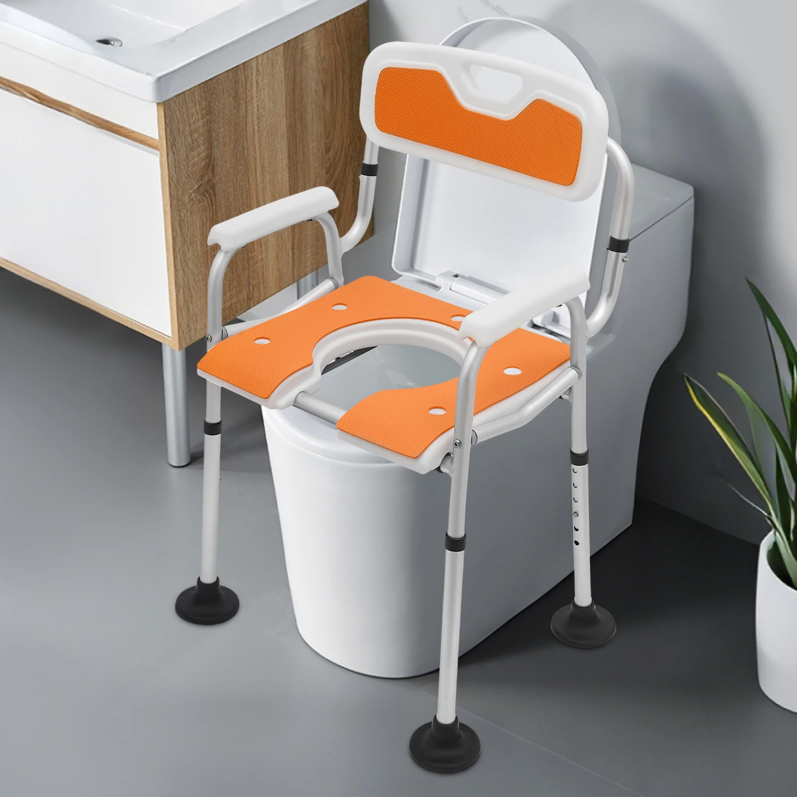 Height Adjustable Shower Chair for Seniors Bedside Commode Chair with Armrests and Backrest Commode&Shower Chairs Commode Chair