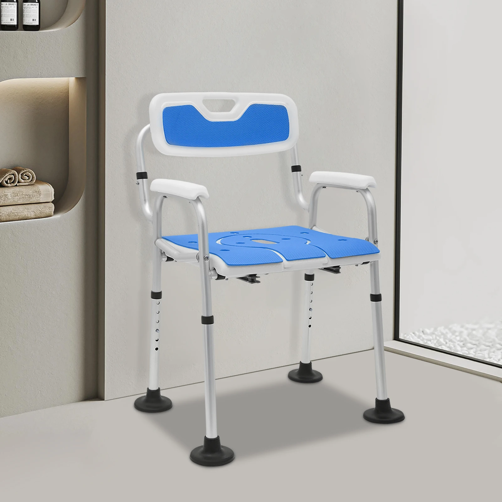 Height Adjustable Shower Chair for Seniors Bedside Commode Chair with Armrests and Backrest Commode&Shower Chairs Commode Chair
