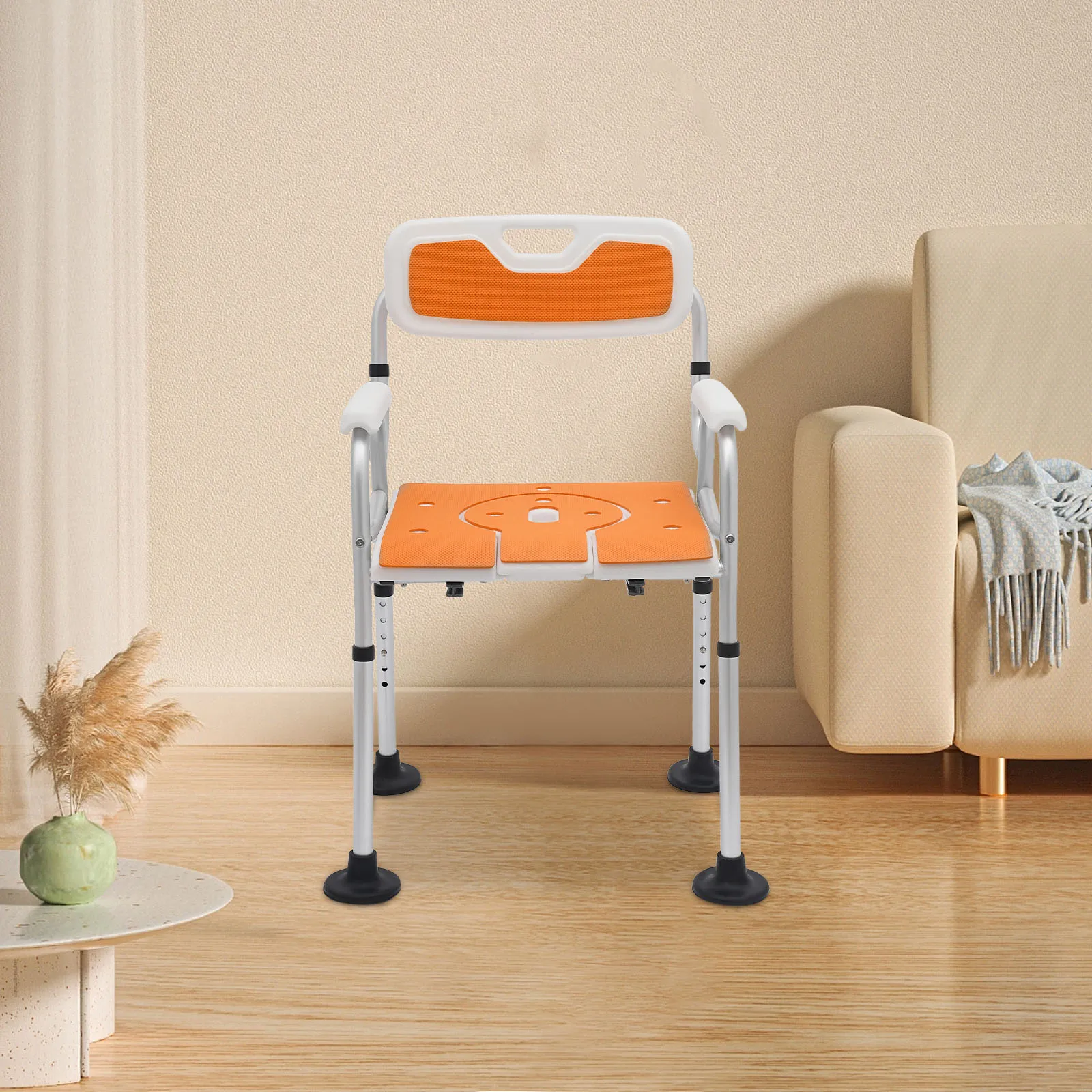 Height Adjustable Shower Chair for Seniors Bedside Commode Chair with Armrests and Backrest Commode&Shower Chairs Commode Chair