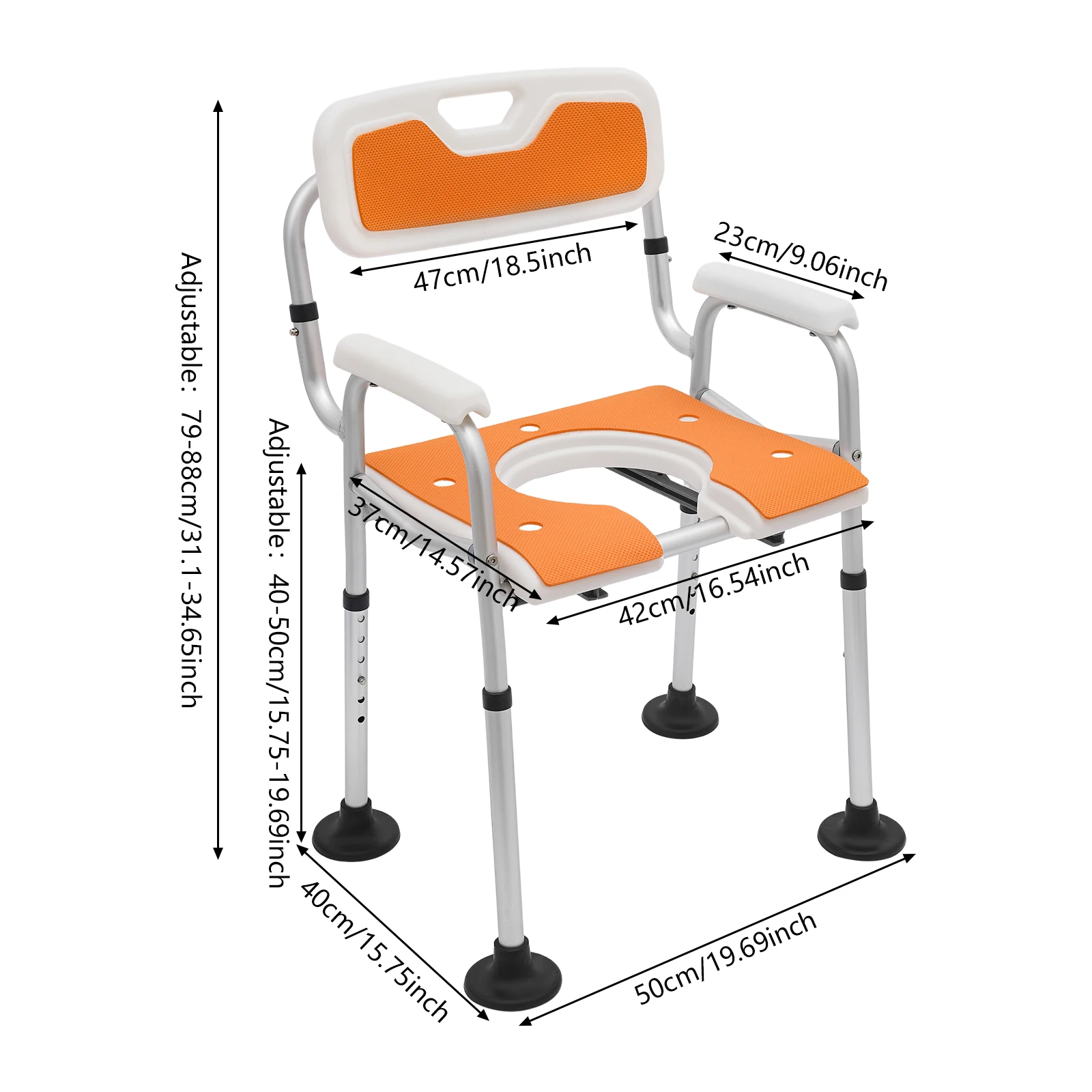 Height Adjustable Shower Chair for Seniors Bedside Commode Chair with Armrests and Backrest Commode&Shower Chairs Commode Chair