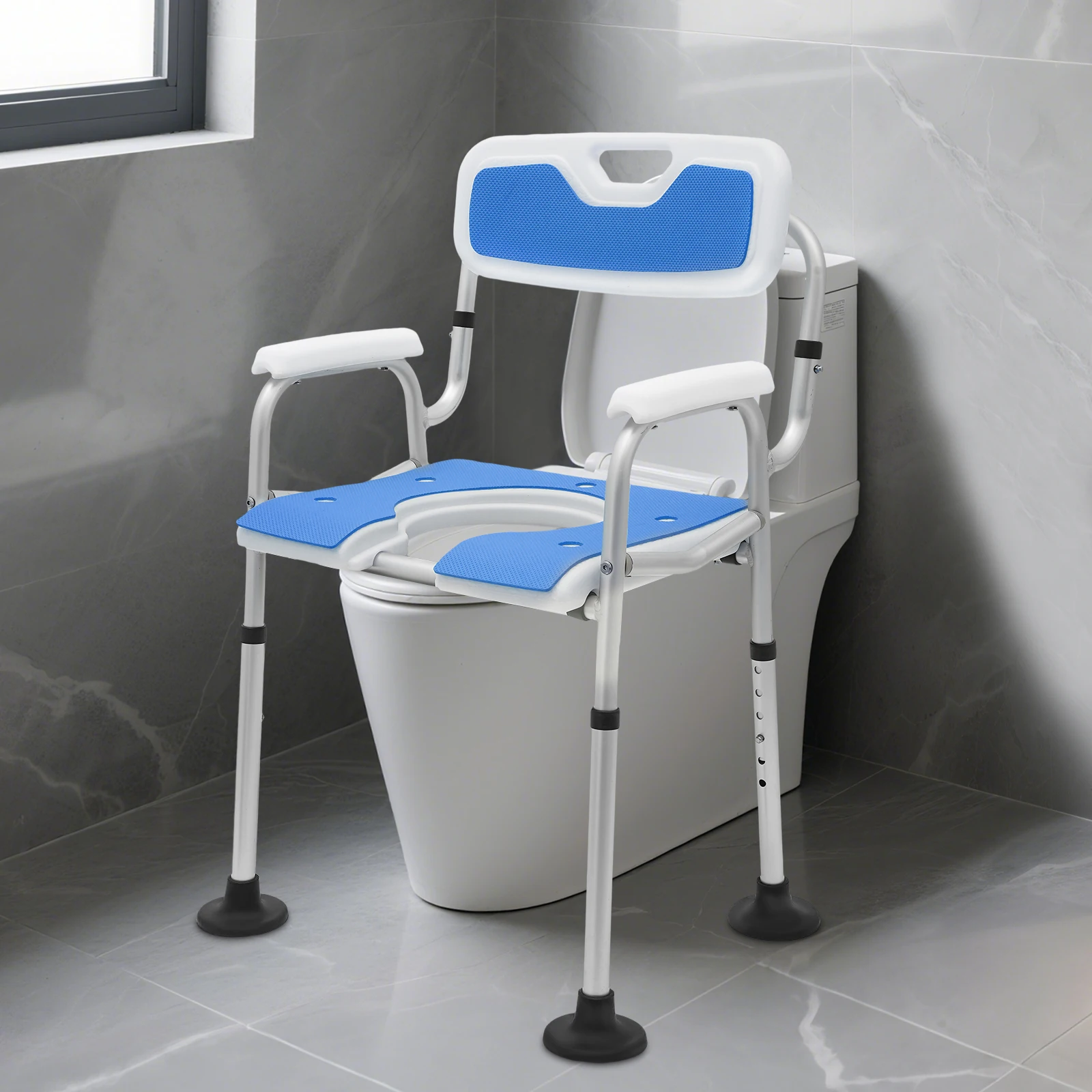 Height Adjustable Shower Chair for Seniors Bedside Commode Chair with Armrests and Backrest Commode&Shower Chairs Commode Chair