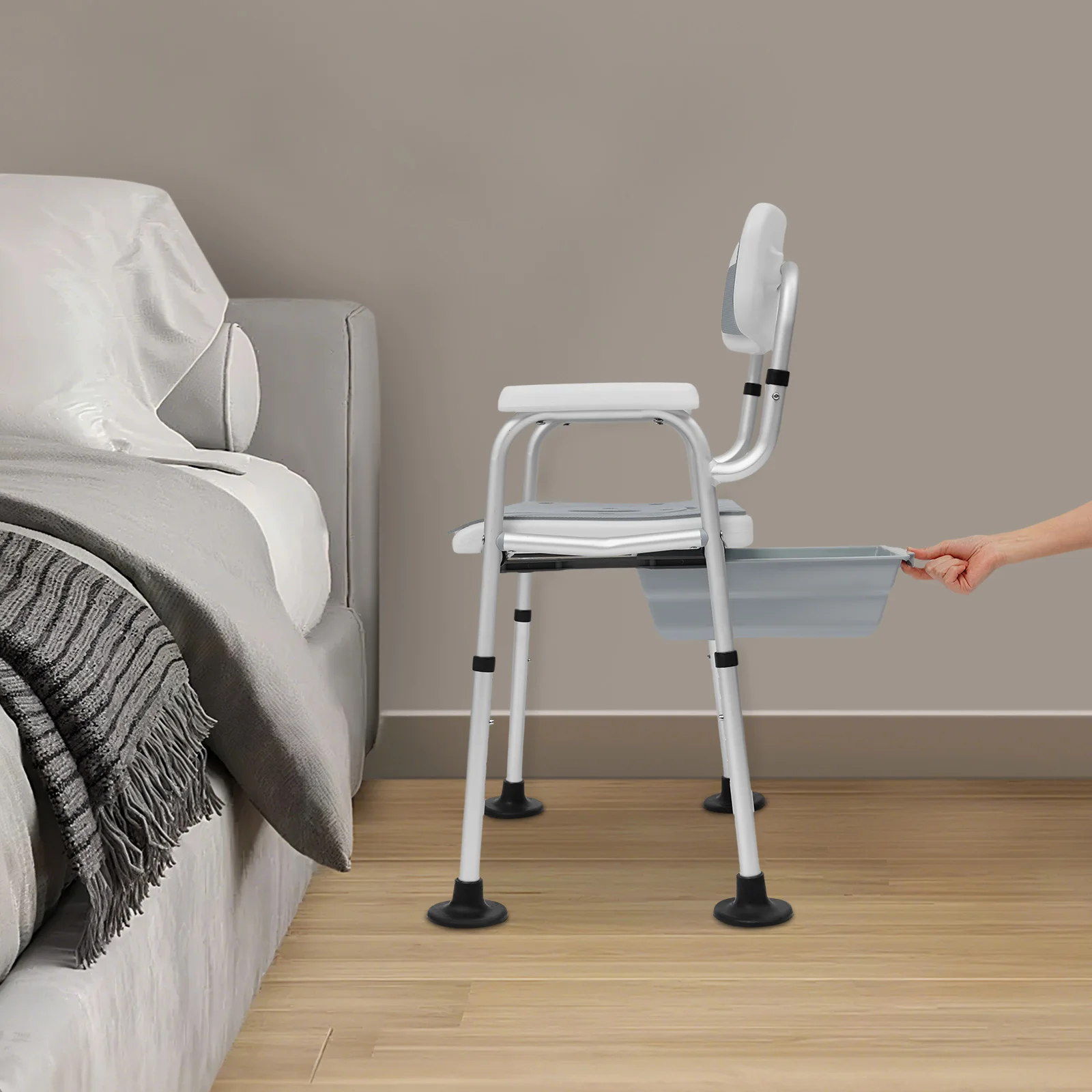 Height Adjustable Shower Chair for Seniors Bedside Commode Chair with Armrests and Backrest Commode&Shower Chairs Commode Chair