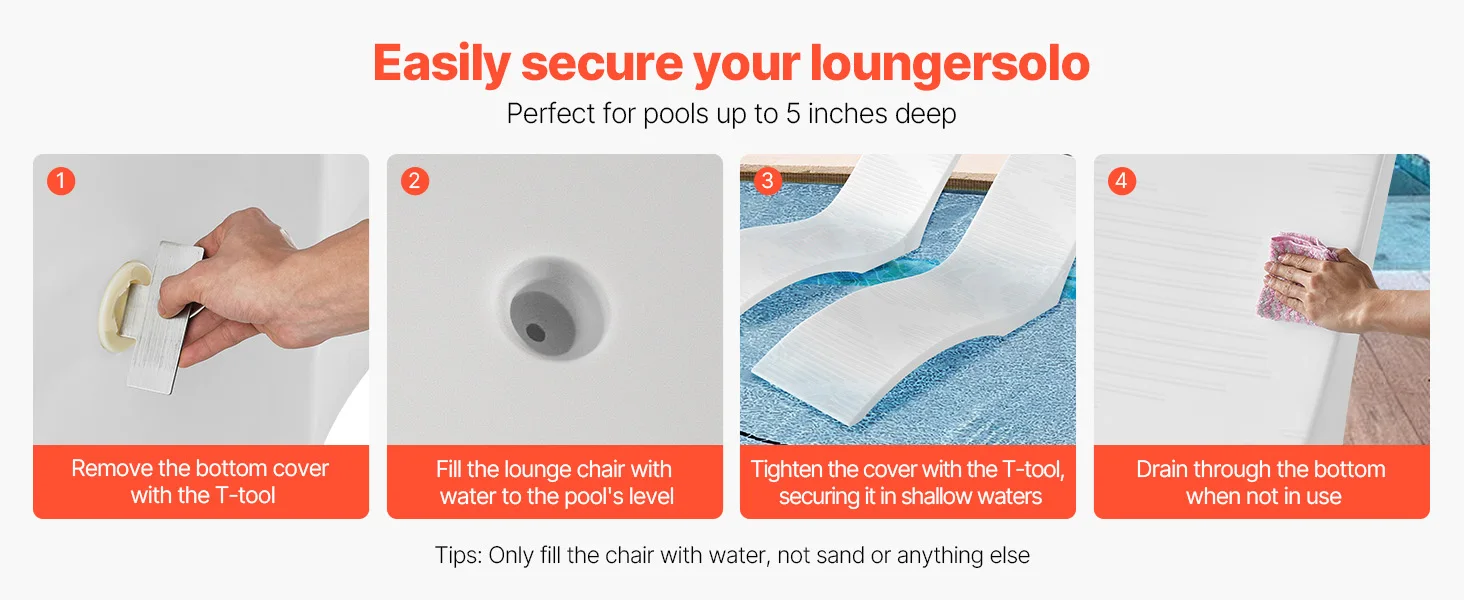 SucceBuy In-Pool Lounge Chairs Set of 2 Chaise Lounger Fixed in Pools & Floating on Water, Suitable for All Pool Types Poolside