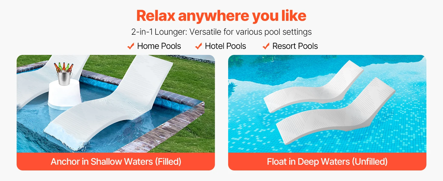 SucceBuy In-Pool Lounge Chairs Set of 2 Chaise Lounger Fixed in Pools & Floating on Water, Suitable for All Pool Types Poolside