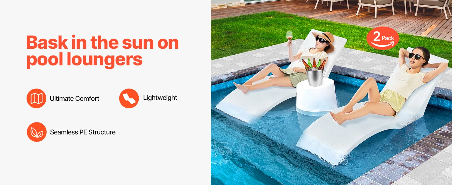 SucceBuy In-Pool Lounge Chairs Set of 2 Chaise Lounger Fixed in Pools & Floating on Water, Suitable for All Pool Types Poolside