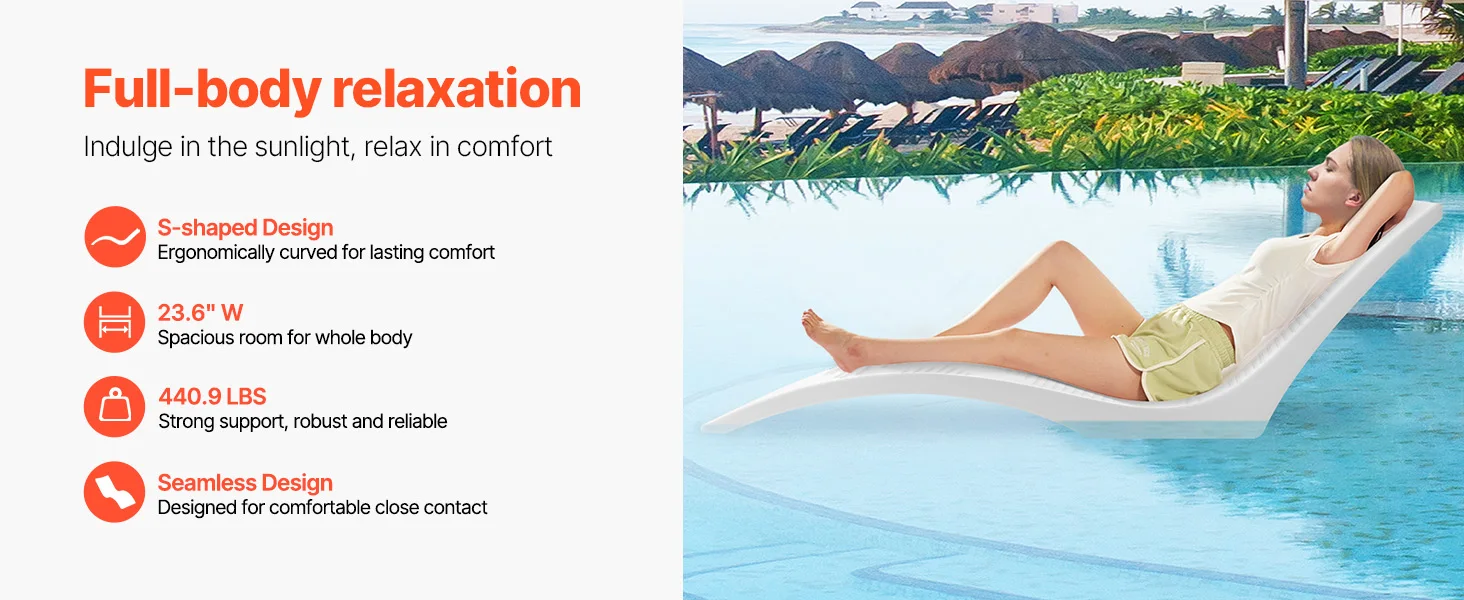 SucceBuy In-Pool Lounge Chairs Set of 2 Chaise Lounger Fixed in Pools & Floating on Water, Suitable for All Pool Types Poolside