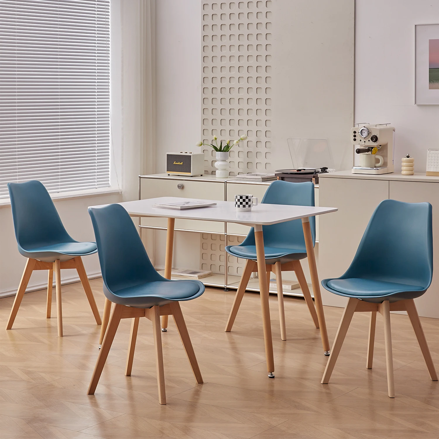 EGOONM 6Pcs Nordic Medieval Dining Chairs PU Padded Seat Beech Wood Legs Desk Chairs for Dining Room Bedroom Balcony Restaurant
