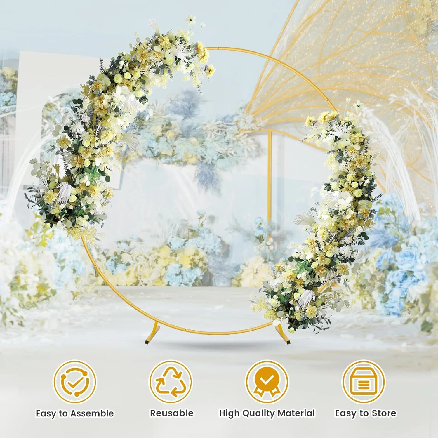 Metal Round Backdrop Stand Balloon Arch Kit Gold Circle Backdrop Stand  Birthday Party Wedding Graduation Photo Backdrop Decor