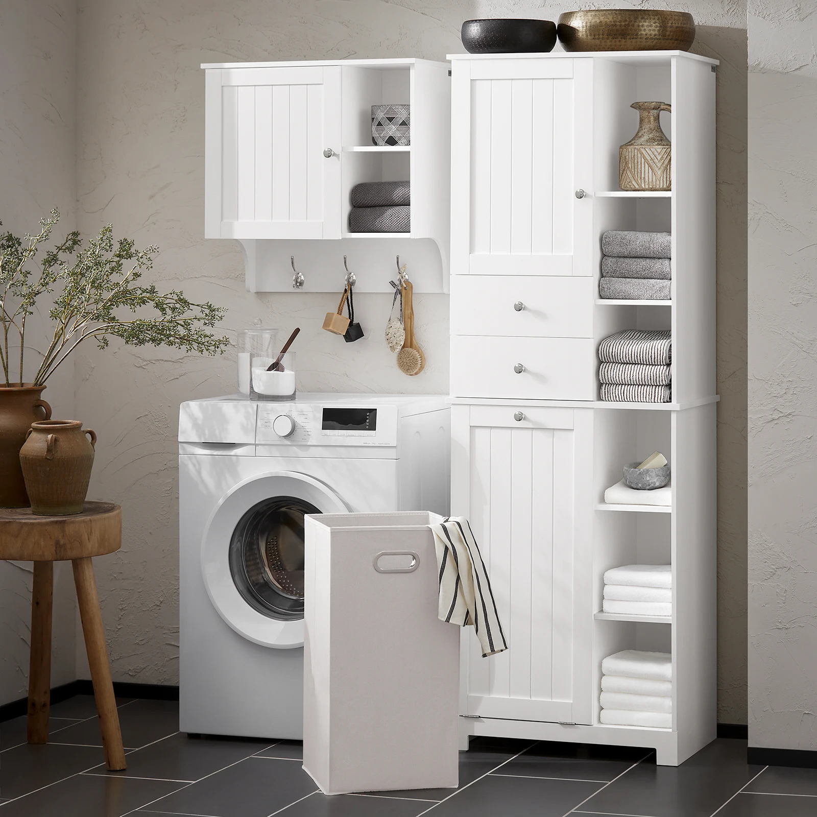 SoBuy BZR104 high wardrobe with fold-out bathroom wardrobe narrow laundry wardrobe bathroom shelf bathroom wardrobe