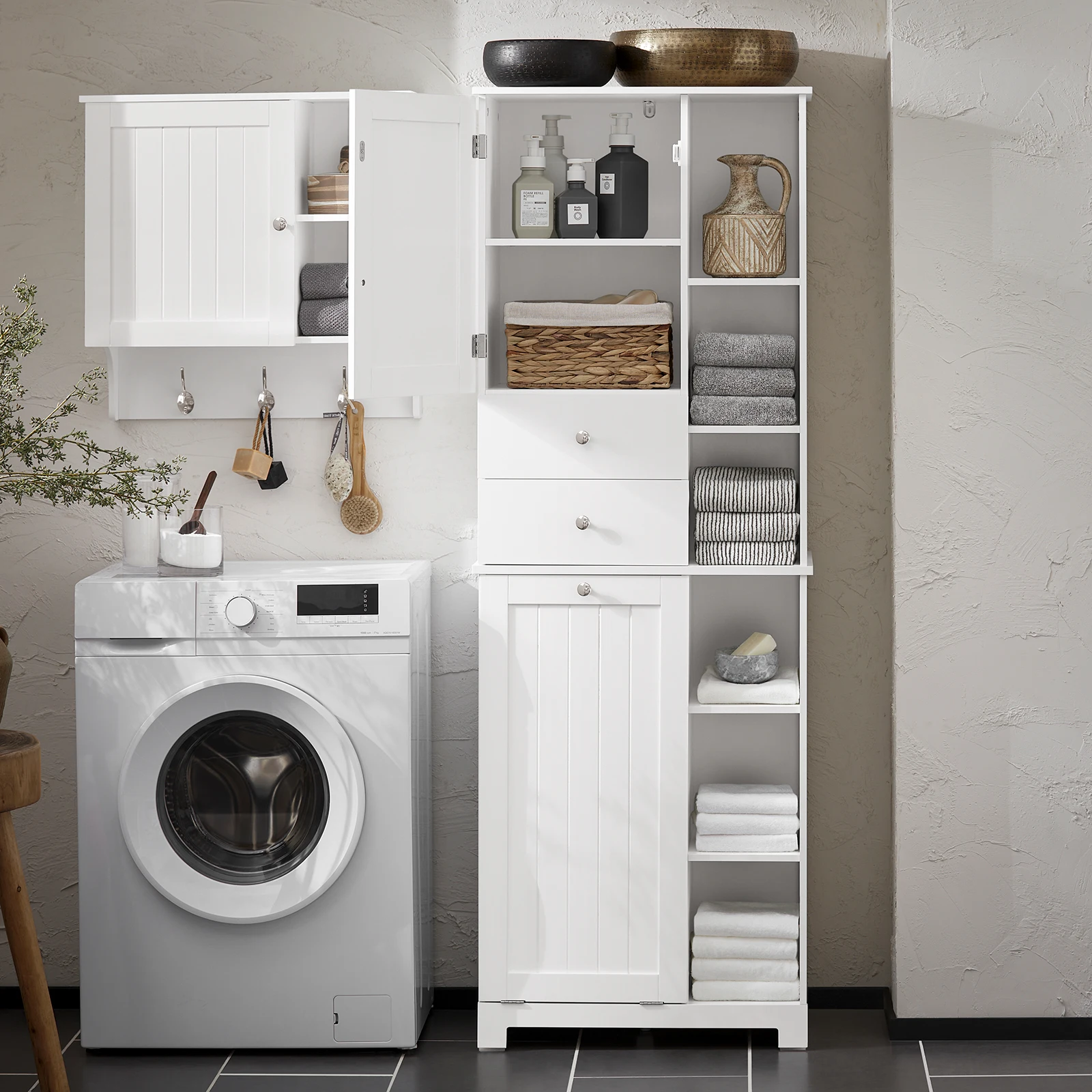 SoBuy BZR104 high wardrobe with fold-out bathroom wardrobe narrow laundry wardrobe bathroom shelf bathroom wardrobe