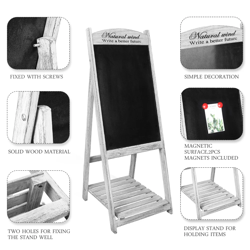 Easel Chalkboard Sign Vintage Shop Chalkboard Pavement Sign Freestanding Chalkboard Message Board with Display Shelf