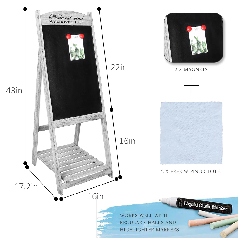Easel Chalkboard Sign Vintage Shop Chalkboard Pavement Sign Freestanding Chalkboard Message Board with Display Shelf