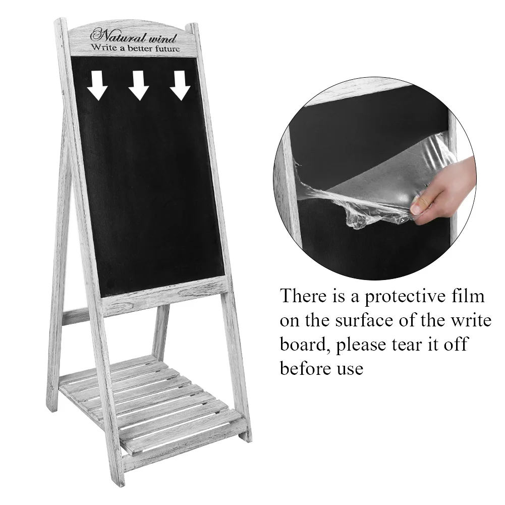 Easel Chalkboard Sign Vintage Shop Chalkboard Pavement Sign Freestanding Chalkboard Message Board with Display Shelf