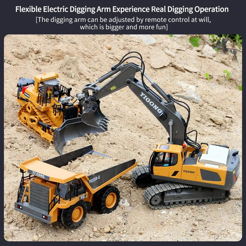 Teeggi 1:20 RC Excavator Car Children Toys 2.4G Remote Control Dump Truck Car Bulldozer Toy Radio Electric Car For Children Gift